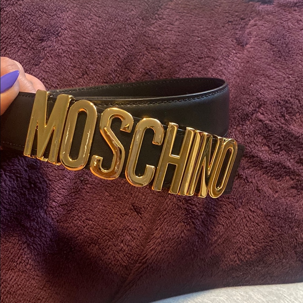 Moschino Black Belt with Gold Lettering
